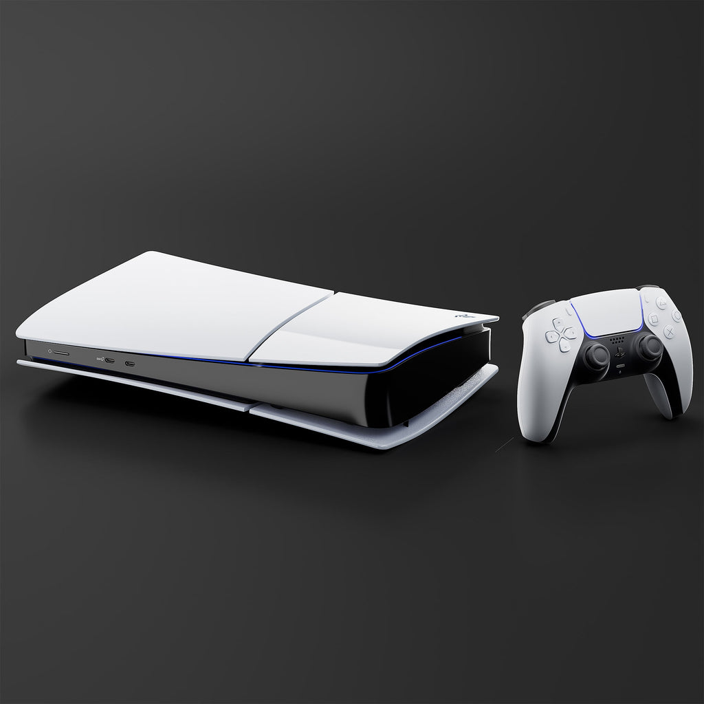 PlayStation 5 Slim Digital 825GB SSD Console with Two Controllers, White and Chroma Teal DualSense and Dual Controller Charger - PS5 Slim Digital Console