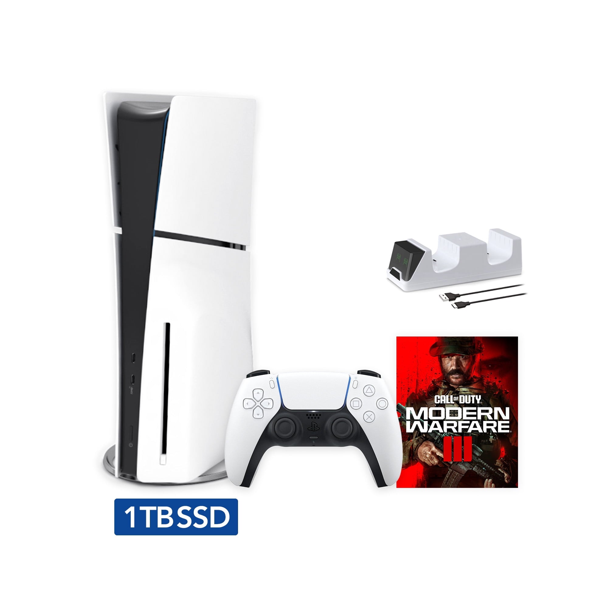 2025 New PlayStation 5 Slim Disc Edition Call of Duty: Black Ops 6 Bundle and Mytrix Controller Charger - White, Slim PS5 1TB PCIe SSD Gaming Console