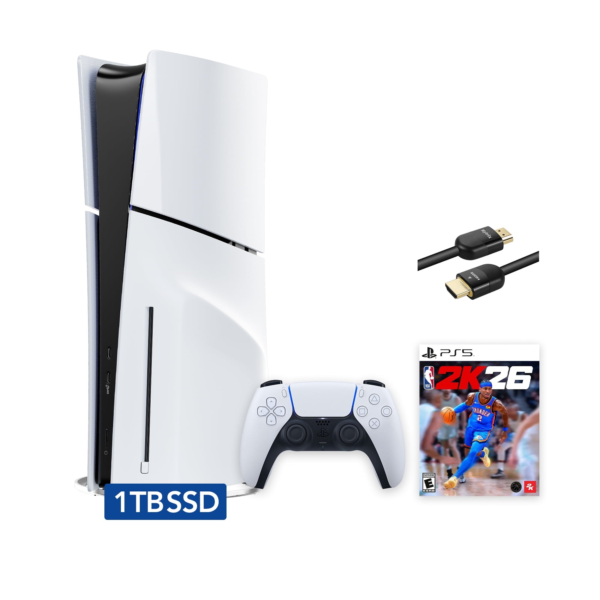 2023 New PlayStation 5 Slim Disc Edition Console, Controller and Mytrix 8K HDMI Ultra High Speed Cable - White, Slim PS5 1TB PCIe SSD Gaming Console