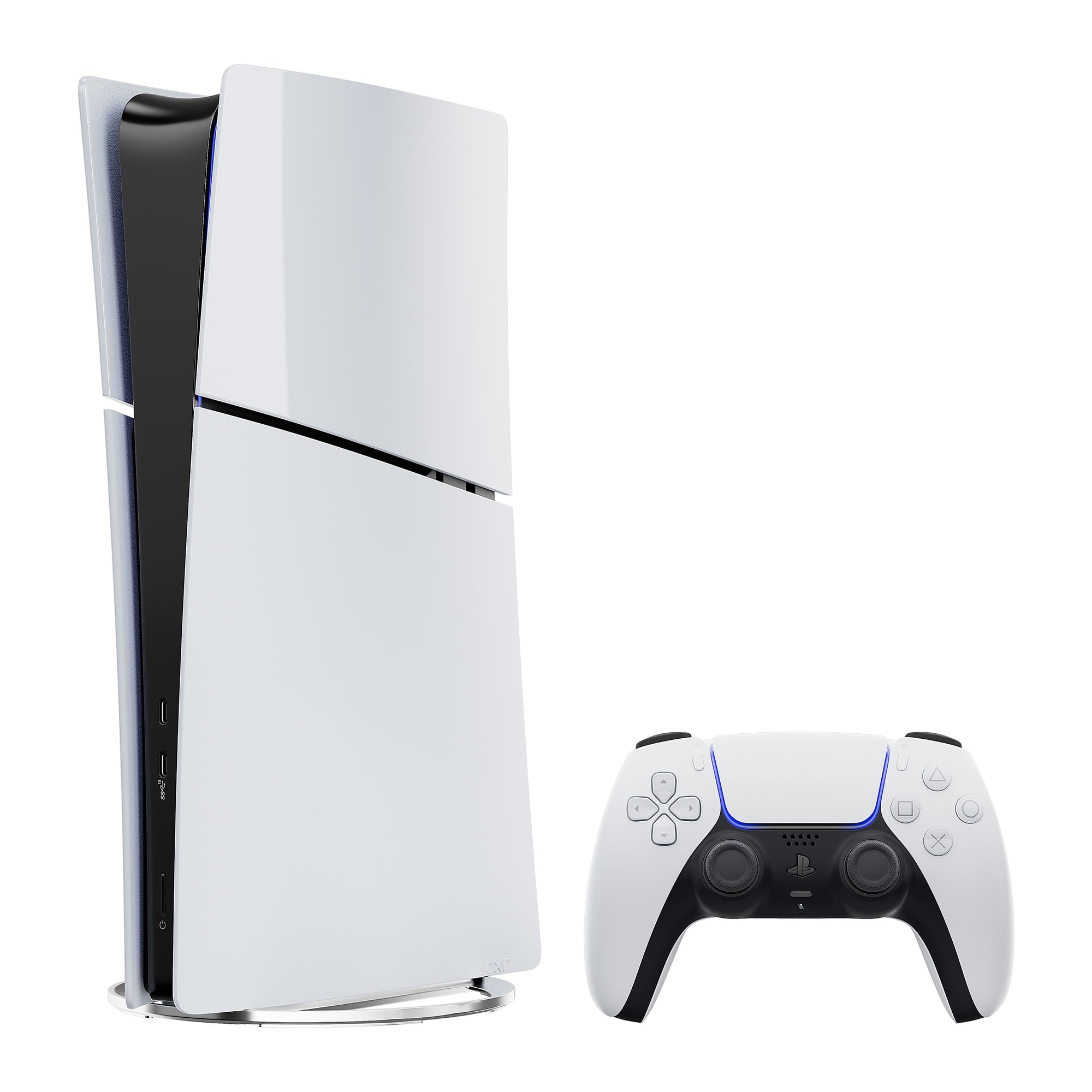 PlayStation 5 Slim Digital 825GB SSD Console with Two Controllers, White and Chroma Teal DualSense and Dual Controller Charger - PS5 Slim Digital Console