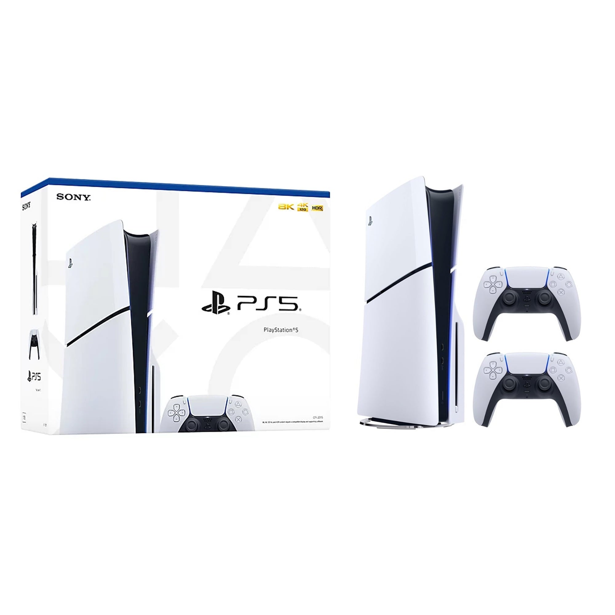 PlayStation 5 Slim Disc Version PS5 Gaming Console, AMD Ryzen Zen 8 Cores CPU 1TB PCIe Gen 4 NVNe SSD with 2 Wireless Controller - Original White - PS5 Disc Slim