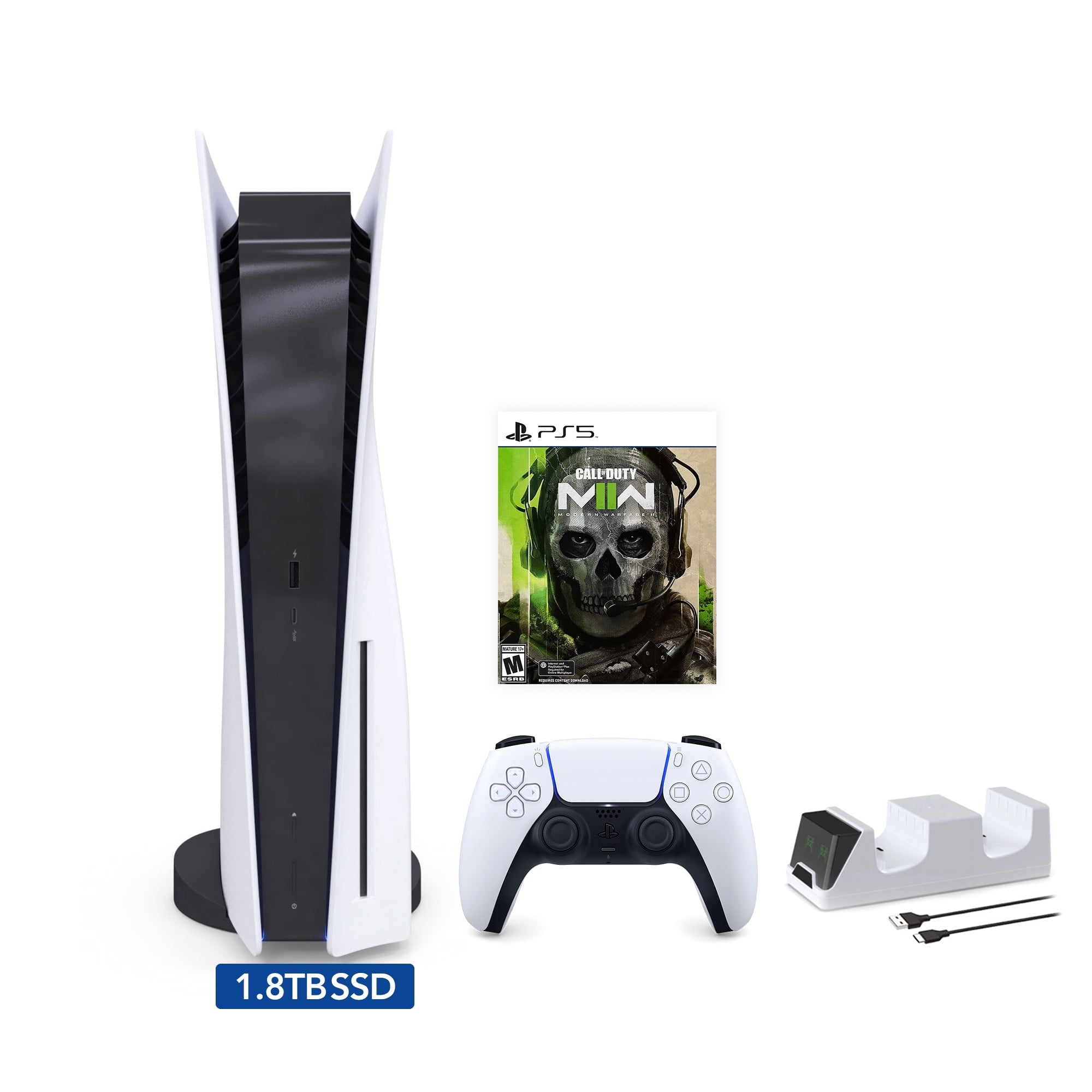 2025 New PlayStation 5 Slim Disc Edition Call of Duty: Black Ops 6 Bundle and Mytrix Controller Charger - White, Slim PS5 1TB PCIe SSD Gaming Console