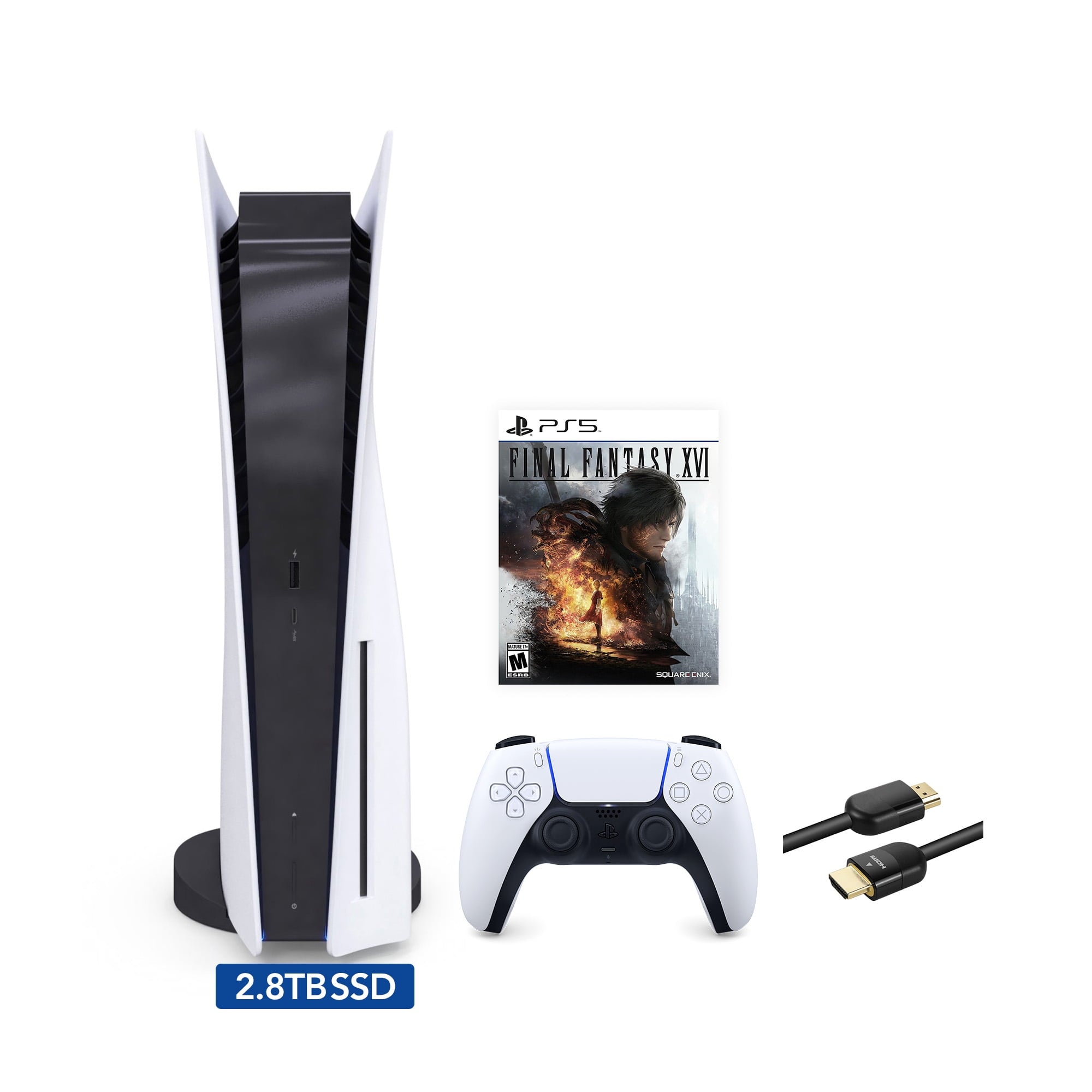 2023 New PlayStation 5 Slim Disc Edition Console, Controller and Mytrix 8K HDMI Ultra High Speed Cable - White, Slim PS5 1TB PCIe SSD Gaming Console