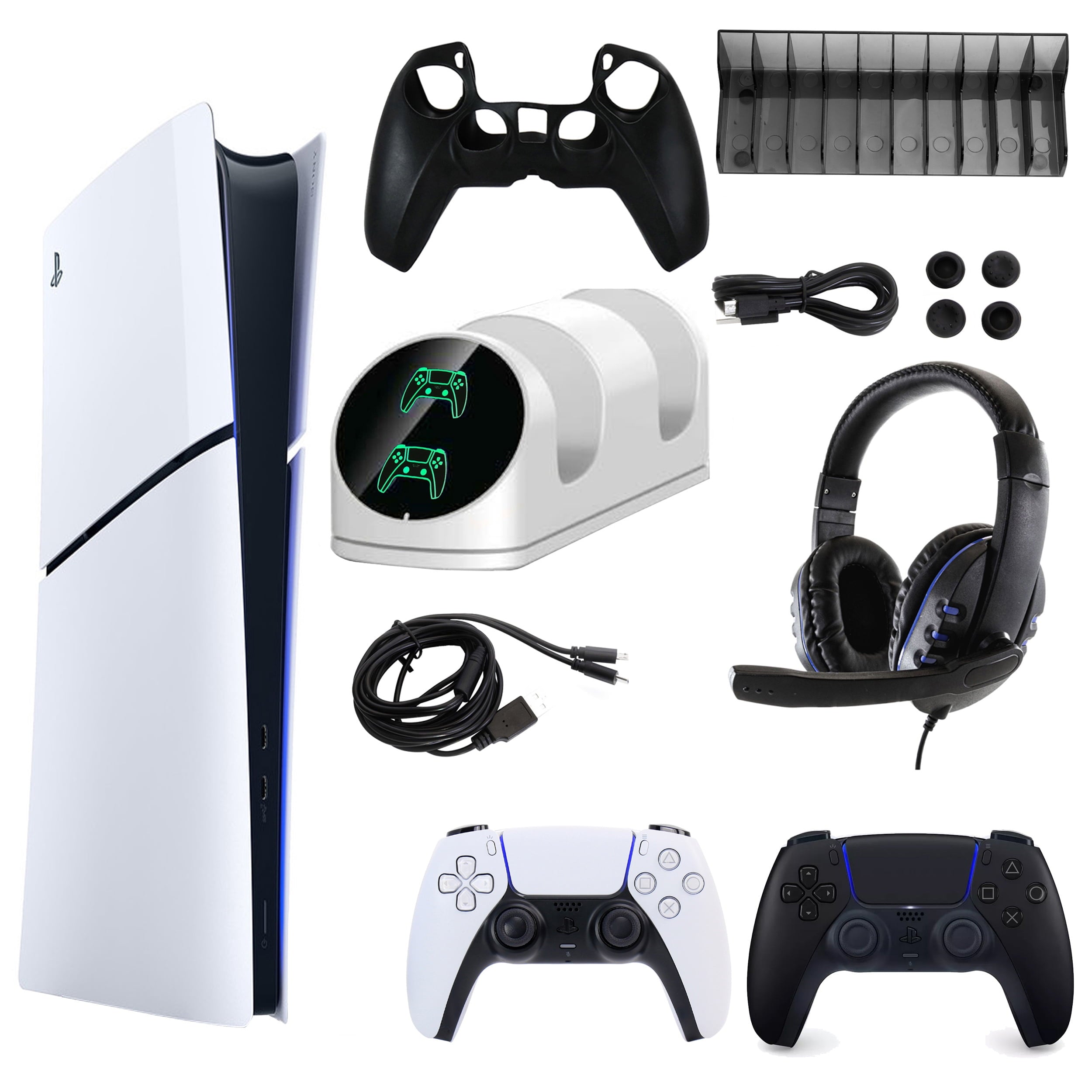 Sony PlayStation 5 Slim Digital Console with Extra Black Dualsense Controller and Accessories Kit (PS5, PlayStation Slim Digital Version)